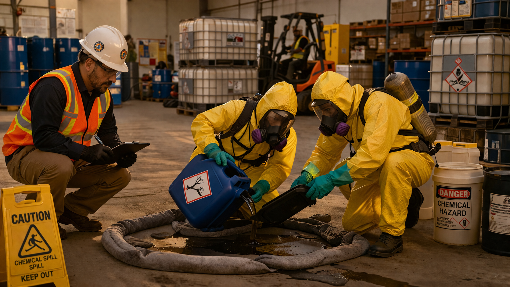 Chemical spill containment response in action