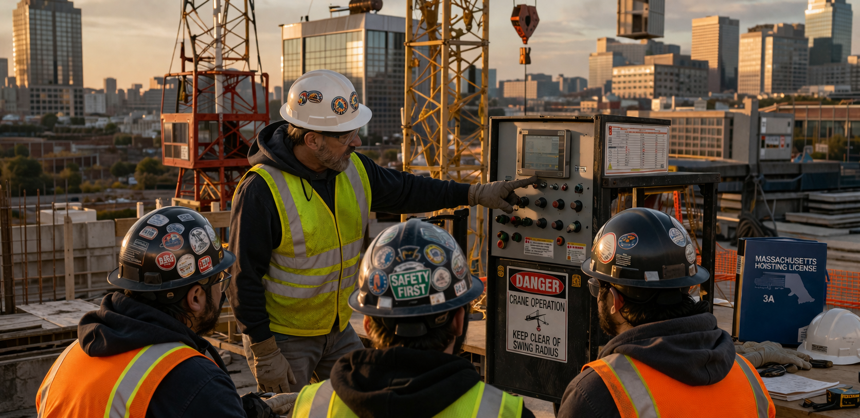 Construction site training at dusk