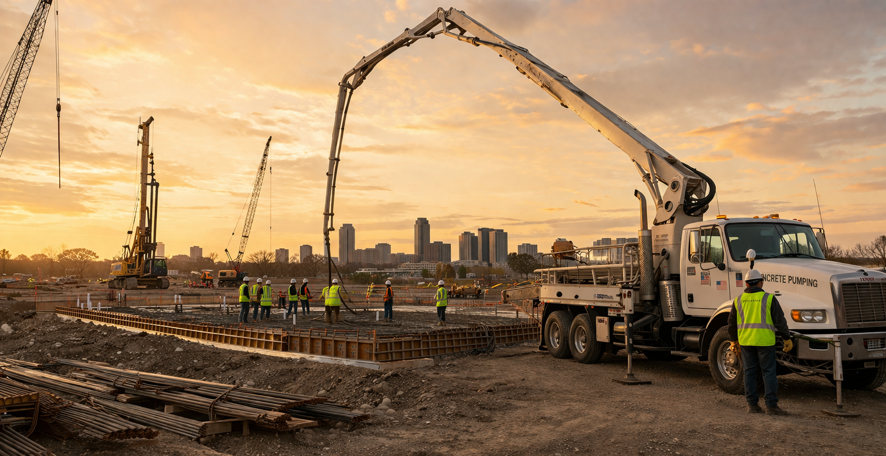 Construction site at golden hour
